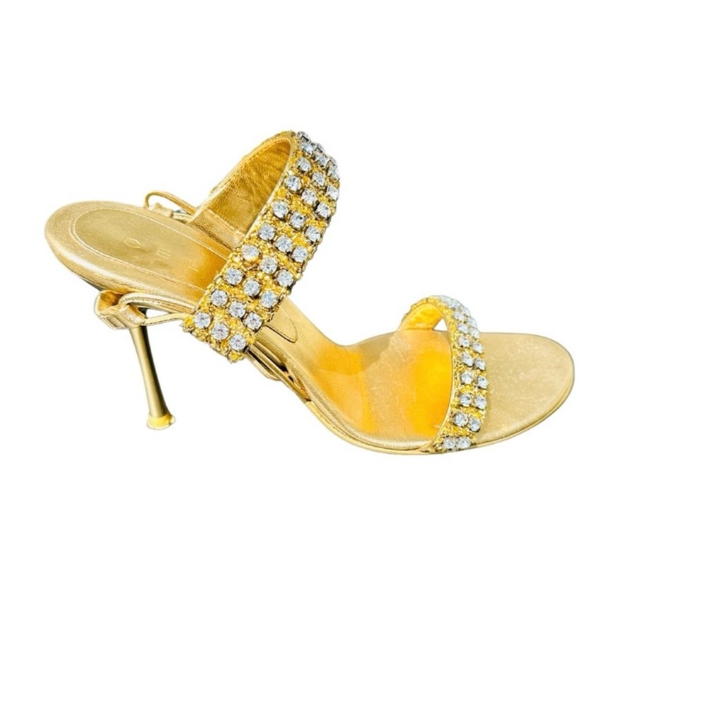CELINE gold 4” high heel stiletto shoes with crystals sz 8